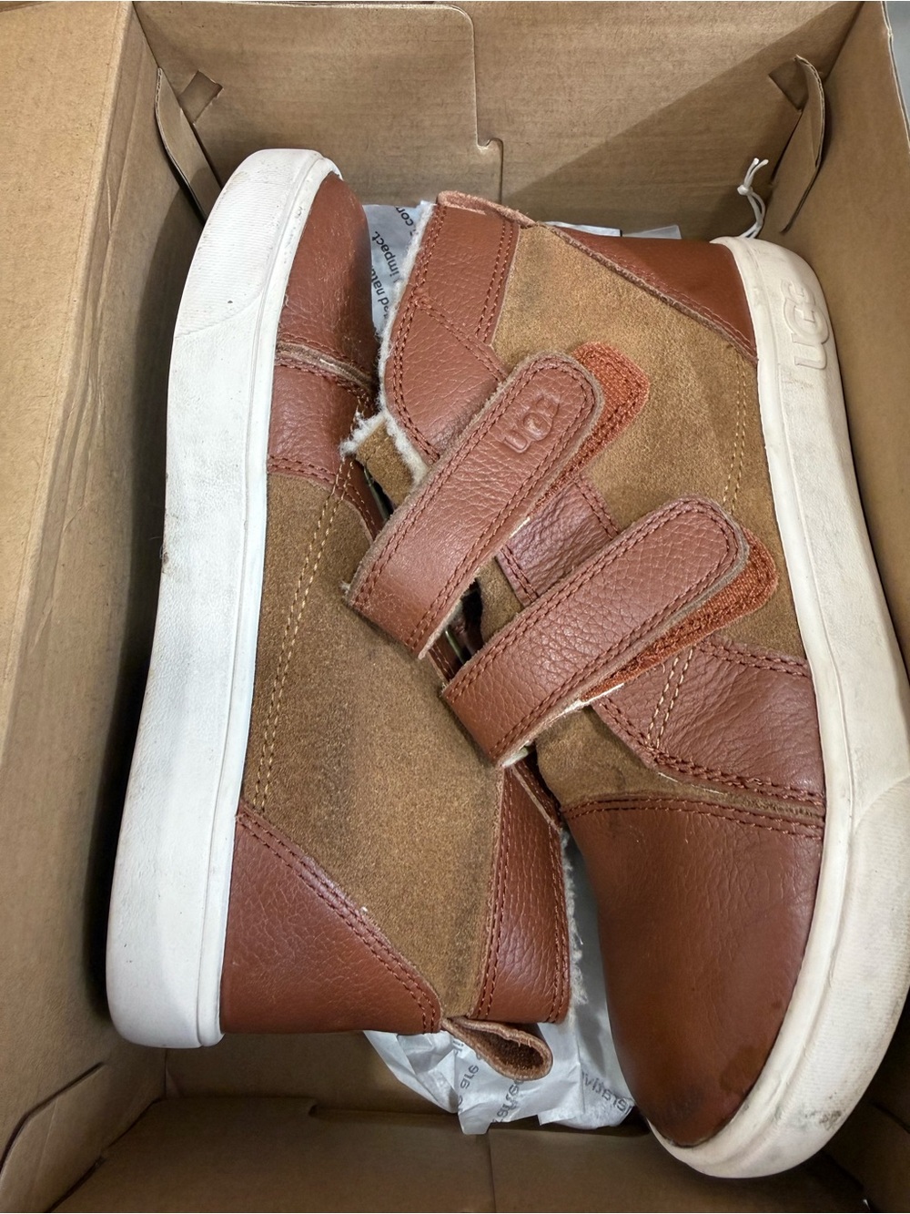 UGG Kids Brown Leather & Suede High-Top Sneakers